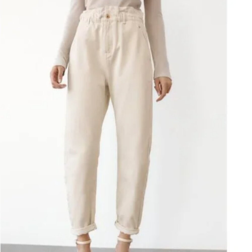 ZARA Women’s High-Rise Baggy Paperbag Tapered Cropped Denim Jeans Size 4
